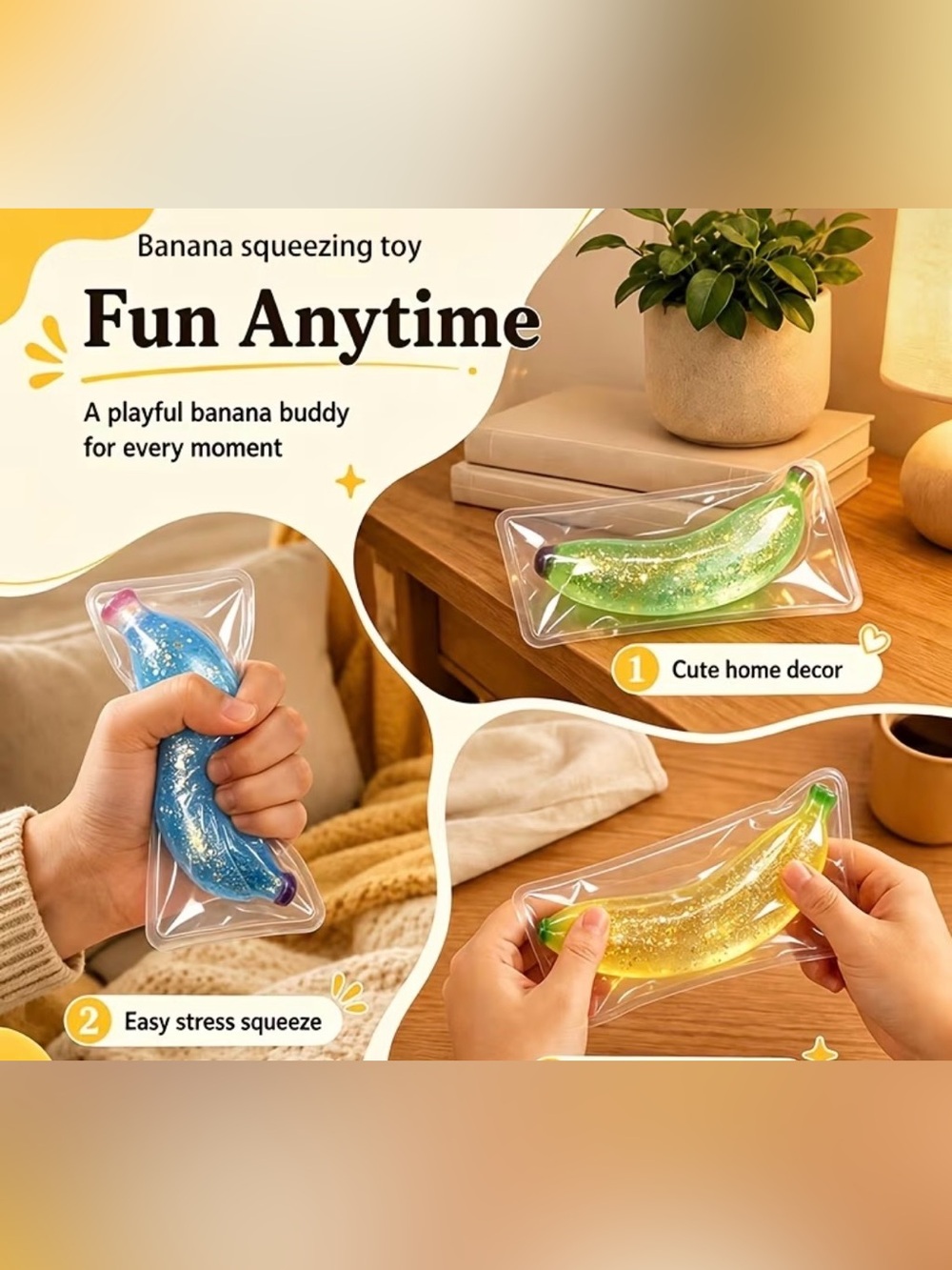 Banana Squishy Glitter Toy - Assorted Colors - Picture 2 of 4